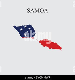 Vector of Samoa Flag on Samoa Map. Stock Vector