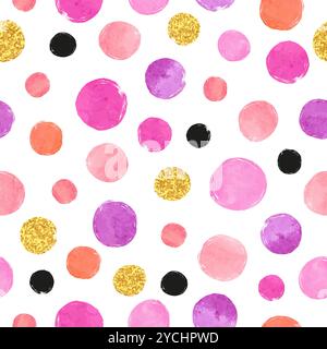 Seamless dots pattern. Vector background with watercolor circles Stock Vector