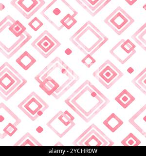 Geometric pattern with pink watercolor rhombuses. Vector seamless background Stock Vector