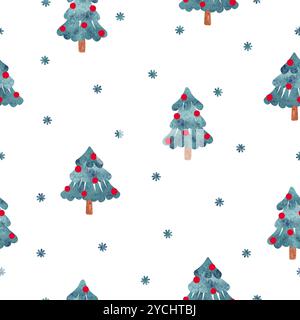 Seamless watercolor Christmas trees pattern in retro style. Vector holiday background Stock Vector