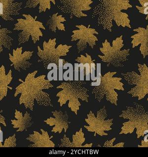 Gold maple leaves pattern. Vector seamless autumn background Stock Vector