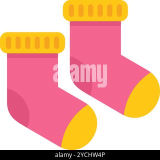 This vector illustration shows a pair of pink baby socks lying side by side, perfect for designs related to baby clothing, accessories, or childhood Stock Vector
