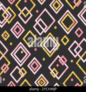 Geometric pattern with golden pink rhombuses. Vector seamless background Stock Vector