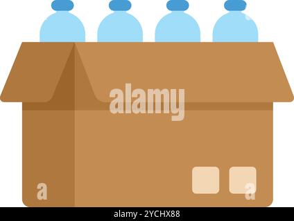 Open cardboard box containing water bottles, ready for shipping and delivery to customers Stock Vector