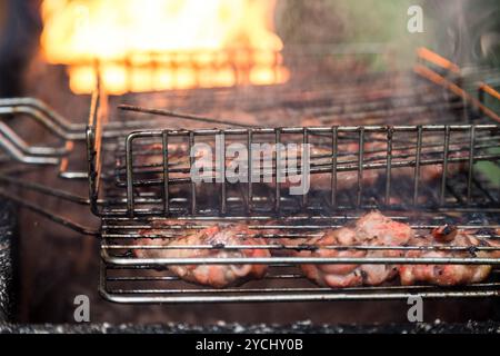 Juice marinated chicken wings in grilled Stock Photo