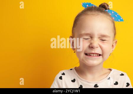 Close-up portrait of her she nice-looking attractive lovely healthy glad cheerful cheery foxy girl enjoying good mood idea solution on yellow backgrou Stock Photo