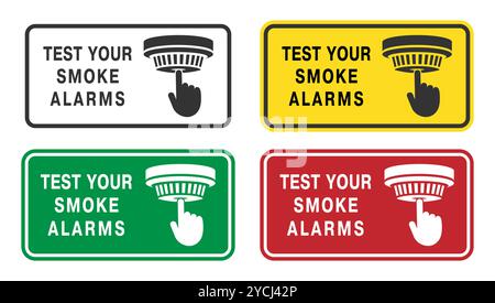 Test your smoke alarms. Smoke detector icon symbol. Fire alarm logo sign. Fire safety equipment. Vector illustration image. Isolated on white backgrou Stock Vector