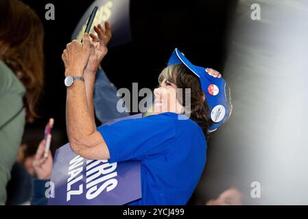 Madison, USA. 22nd Oct, 2024. An attendee at a Democratic Party rally in support of Kamala Harris' campaign for president in Madison, WI on Tuesday, October 22nd 2024. (Photo by Cullen Granzen/Sipa USA) Credit: Sipa USA/Alamy Live News Stock Photo