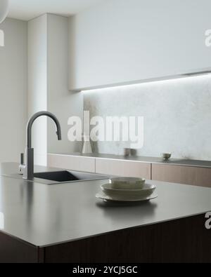 Sleek Kitchen Design with Modern Appliances and Island Stock Photo - Alamy