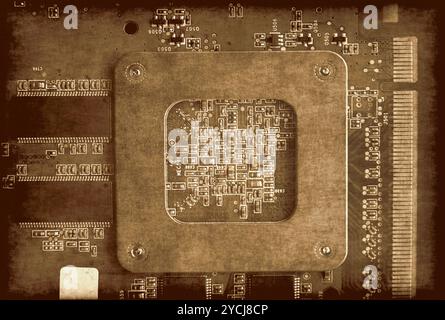 Vintage background with electronic circuit board Stock Photo