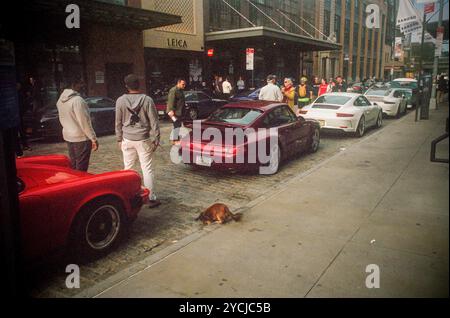 Porsche luxury cars in the Meatpacking District in New York on Sunday, October 13, 2024. (© Richard B. Levine) Stock Photo