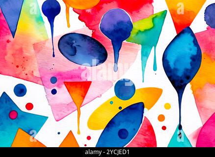 Bright multi-colored watervolor shapes, blots and smudges on a white background, abstract colorful pattern for design Stock Photo