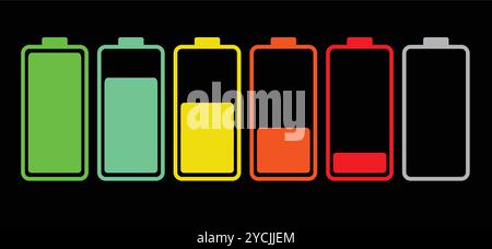 Battery icon, Battery icon set, cell, Color Level Stock Vector