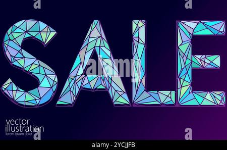 SALE banner. Text made from triangles holographic neon glowing effect. Sale and discounts market sale, Promotion special marketing poster vector Stock Vector