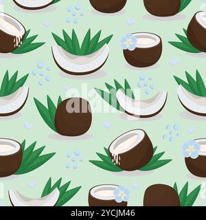 Bright coconut seamless pattern, vector colorful endless background Stock Vector