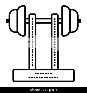 Black line barbell with weights, linear icon of gym equipment. Vector monochrome illustration, editable stroke Stock Vector