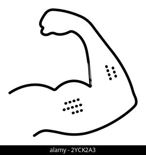Body building black line icon, muscular arm, hand. Vector monochrome illustration, editable stroke Stock Vector