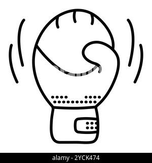 Single boxing mitt, glove. Vector black line illustration, icon of sport accessory, editable stroke Stock Vector