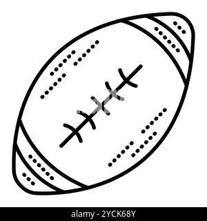 Black line oval rugby ball. Vector monochrome illustration of sport accessory, editable stroke Stock Vector