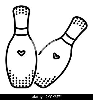 Bowling pins, two pieces. Vector black line illustration, icon of sport game equipment, editable stroke Stock Vector