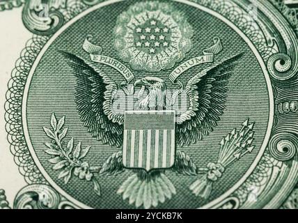 Great Seal of the United States on the reverse of a US Dollar Bill Stock Photo