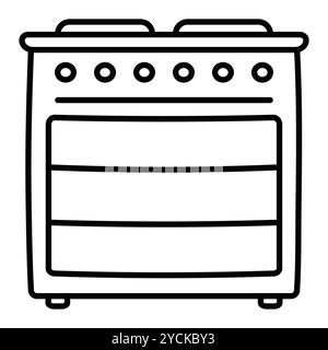 Black line preppy doodle of stove, oven. Vector monochrome illustration, editable stroke Stock Vector