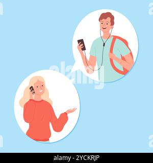 dialogue people. male and female characters phone talking. dialogue bubbles Stock Vector