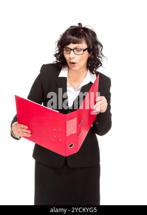Cheerful senior business woman with folder Stock Photo