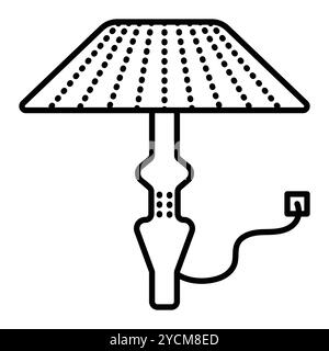 Table, standard, floor lamp with shade, light fixture, single vector black line icon, editable stroke, pixel perfect, outline monochrome sign Stock Vector