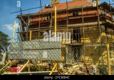 1979 archive photograph of signs for Church Army Housing Ltd and The Housing Corporation outside The Moorings in Newham, East London. Stock Photo