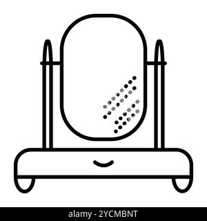 Console mirror with a drawer, dressing table, front view of furniture, single vector black line illustration, outline monochrome sign Stock Vector