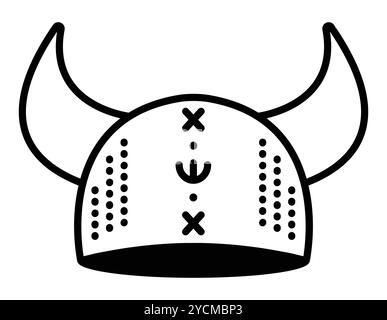 Viking hat with horns, scandinavian costume part, single vector black line illustration Stock Vector