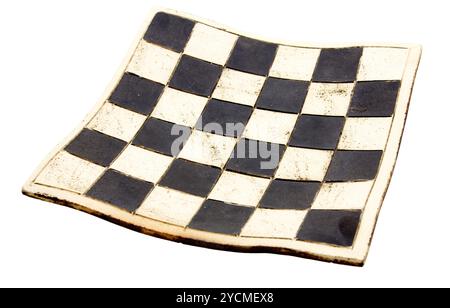 Empty curved ceramic chess board isolated on white background Stock Photo