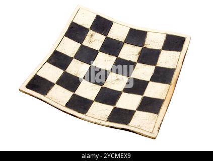 Empty curved ceramic chess board isolated on white background Stock Photo