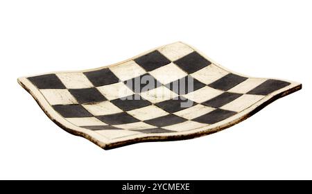 Empty curved ceramic chess board isolated on white background Stock Photo