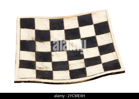 Empty curved ceramic chess board isolated on white background Stock Photo