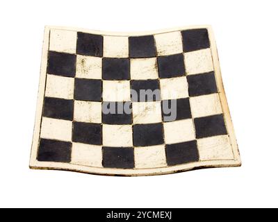 Empty curved ceramic chess board isolated on white background Stock Photo