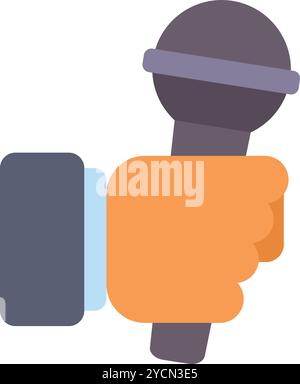 Hand holding a microphone, potentially for an interview, podcast recording, or other audio related activity Stock Vector