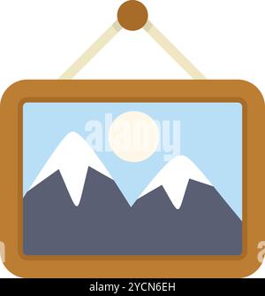 Square picture frame hanging on the wall representing mountains artwork, perfect vector illustration for home decor themes Stock Vector