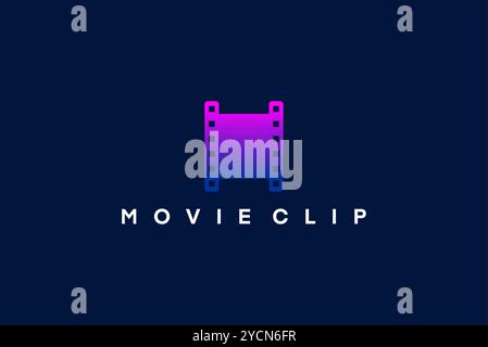 Movie clip media production director film photography camera reel business logo design for technology brand  related  company, vector editable Stock Vector