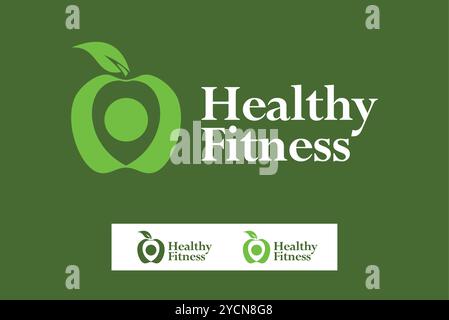 Healthy fitness apple green nature food business logo design for technology band and related company, abstract vector editable Stock Vector