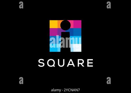 Colorful mosaic square technology business logo design for technology band and related company, abstract vector editable Stock Vector