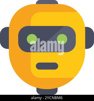 Yellow robot head with green eyes expressing curiosity Stock Vector