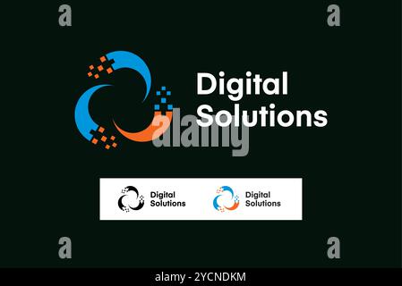 Digital solutions technology collaboration communication business logo design for technology band and related company, abstract vector editable Stock Vector