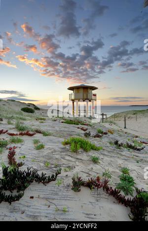 Wanda Beach Surf Life Guard  Lookout Tower at sunrise Stock Photo