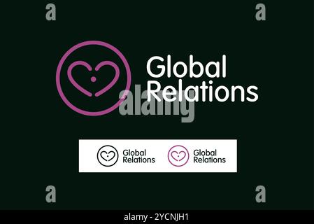 Global relations rounded heart connection business logo design for technology band and related company, abstract vector editable Stock Vector