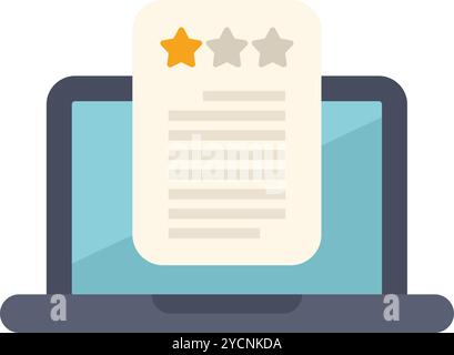 Online customer feedback survey showing satisfaction level with star rating on laptop computer Stock Vector