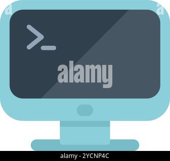 Computer monitor is displaying a command line interface, hinting at the intricate world of software development Stock Vector