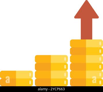 An illustration of a stack of coins with an arrow pointing upwards ...