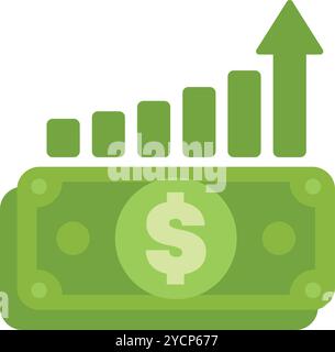 Green dollar bill with a green bar chart growing from it showing increasing profits Stock Vector